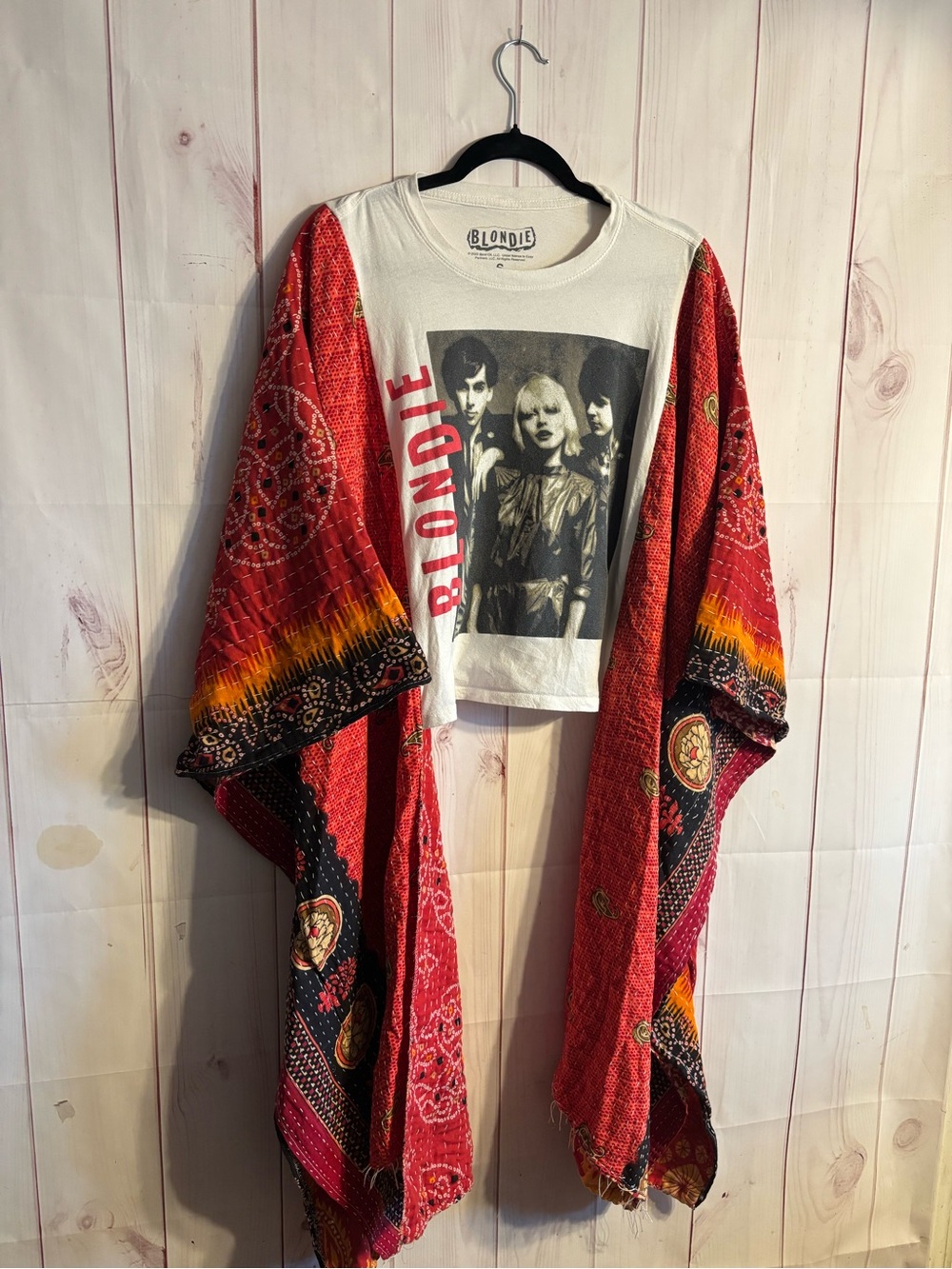 NEW BLONDIE GRAPHIC CROP TOP KANTHA QUILT PATCHWORK 👘 KIMONO SLEEVE TEE Small